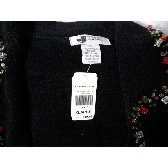 J Two New York Cardigan Sweater Chenille Sweater XL Black Beaded Artsy NWT Matur - Picture 3 of 16